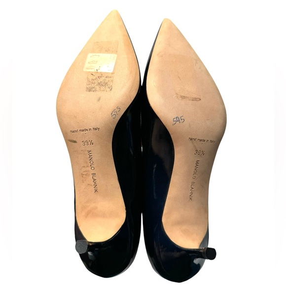 Manolo Blahnik | BB 50 Kitten Heel Pumps Navy Metallic Patent Leather 39.5 NEW - Picture 7 of 15